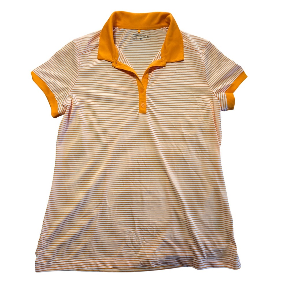 Nike Golf Women's‎ Dri-Fit Polo Shirt Orange White Striped Short Sleeve Size L